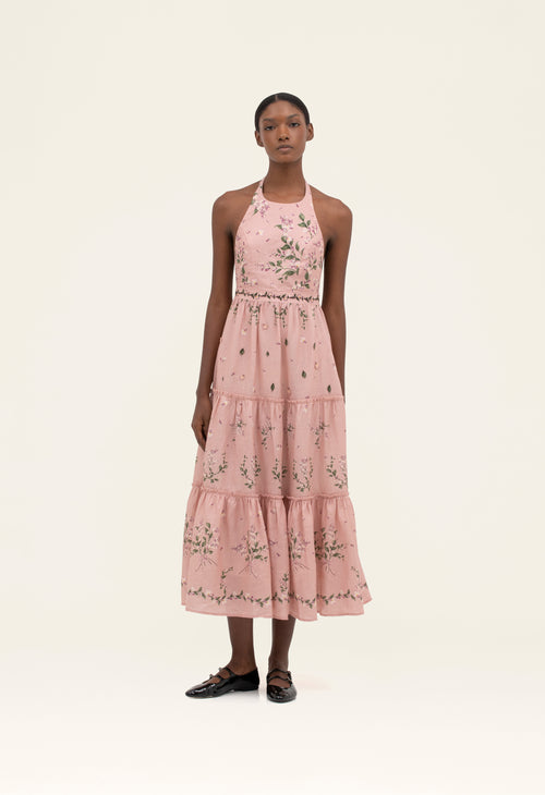 Oasis midi dress with floral embroidery in pink hotsell