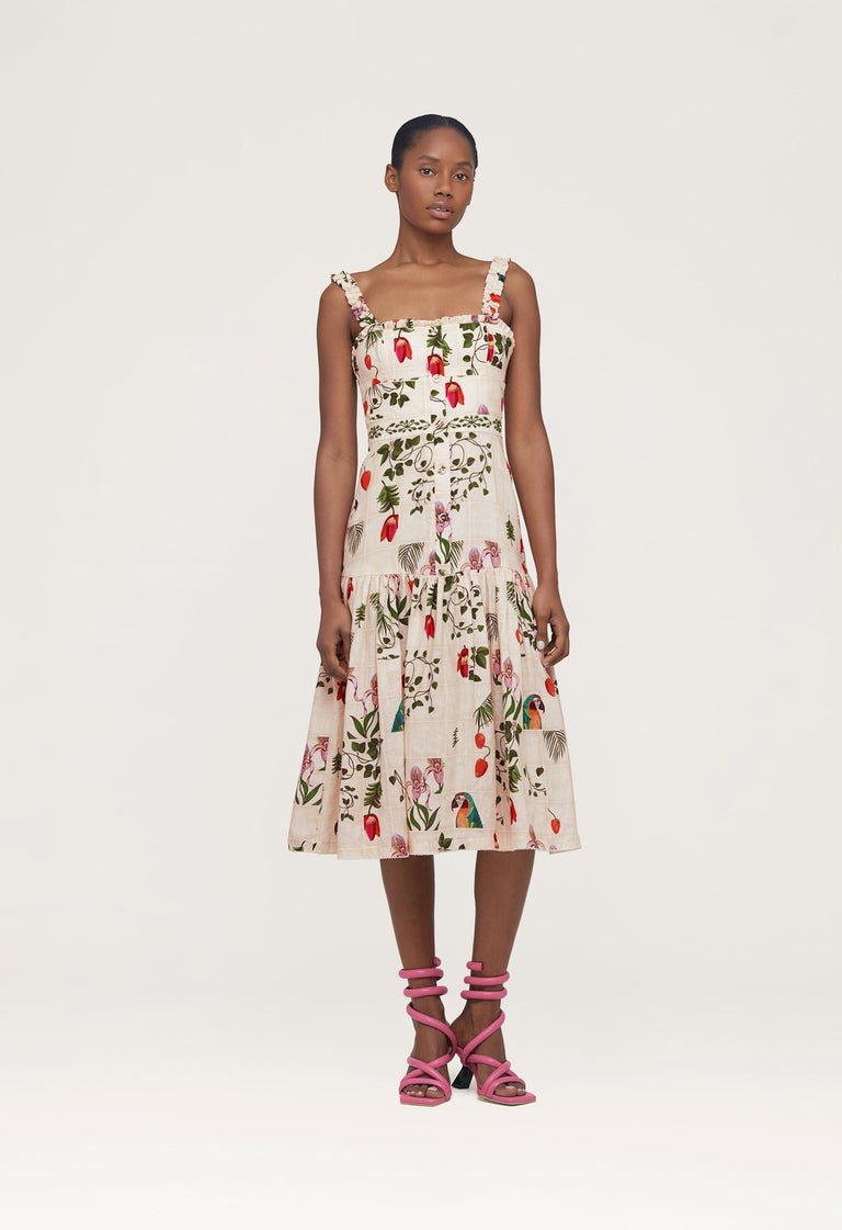 Nispero-Bouquet-hand-Embroidered-Linen-Midi-Dress-12600 - 1