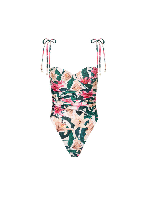 Women's Mixed Coral Tile Print Cheeky One Piece Swimsuit - Agua Bendita